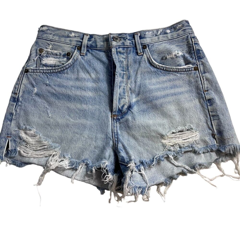 Agolde Light Blue Distressed Jean Shorts